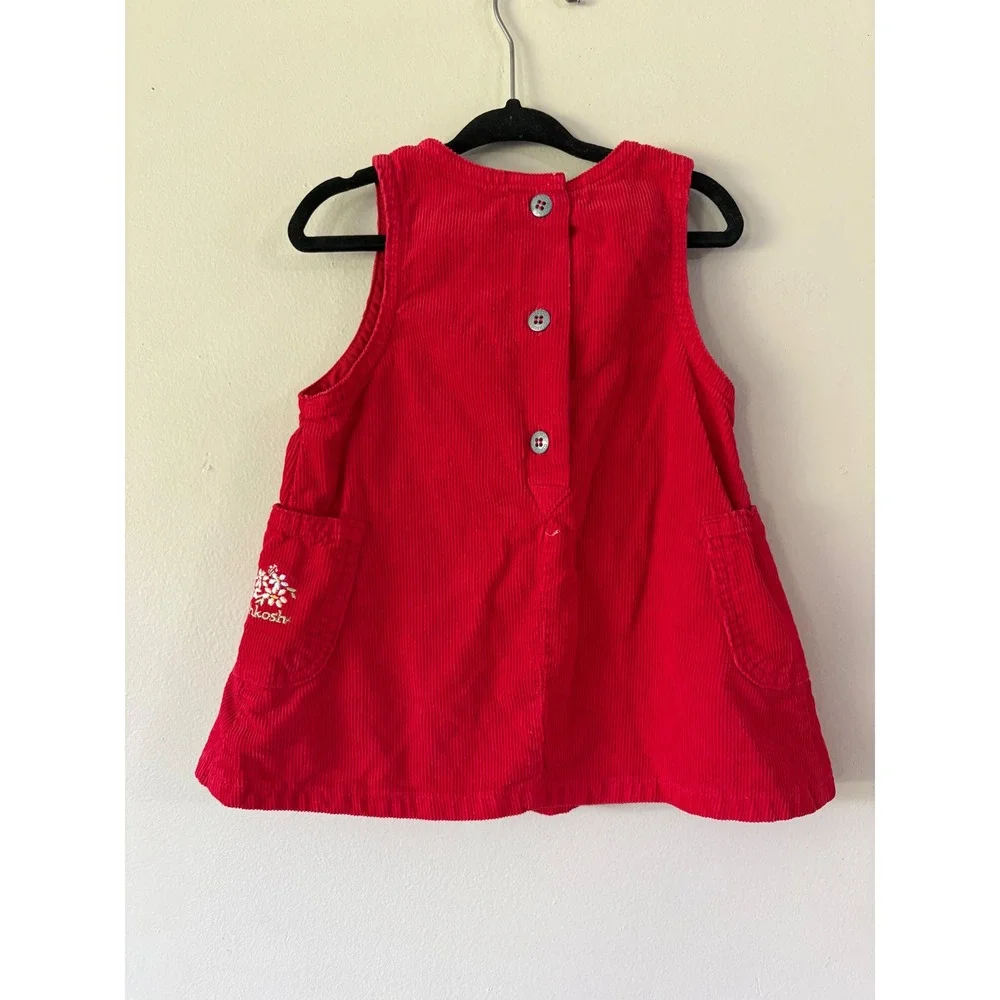 Vintage OshKosh Bgosh Red Corduroy Jumper Dress Floral 12M Made in Canada